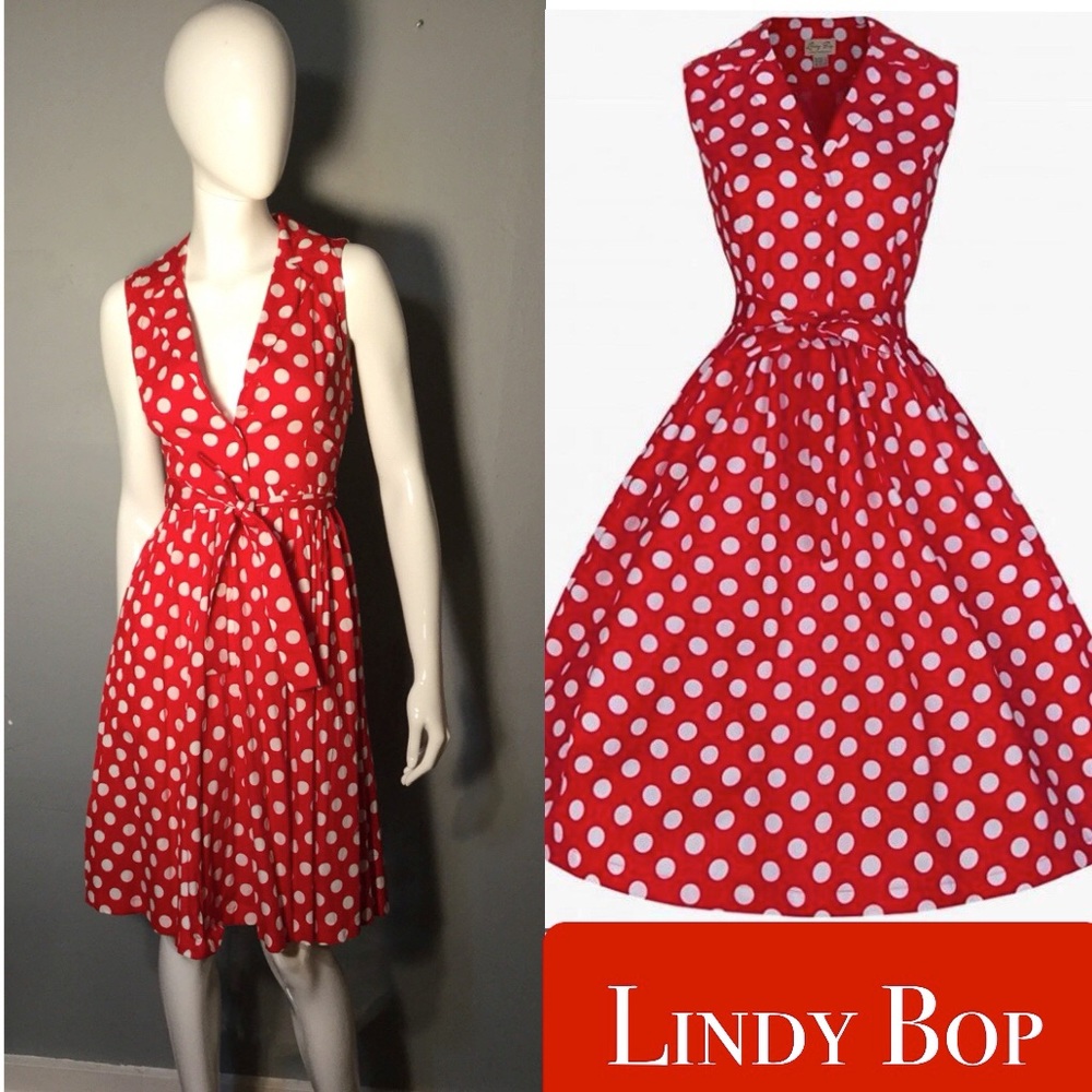 NWT Lindy Bop ‘Matilda’ Red Polka Dot Shirt Dress